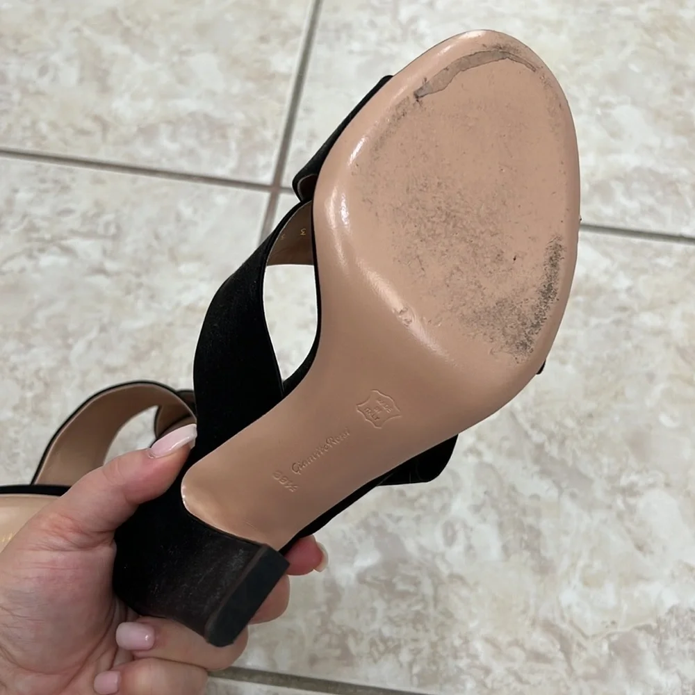 NEW Gianvitto Rossi BLACK Bow Mule Heeled Sandals